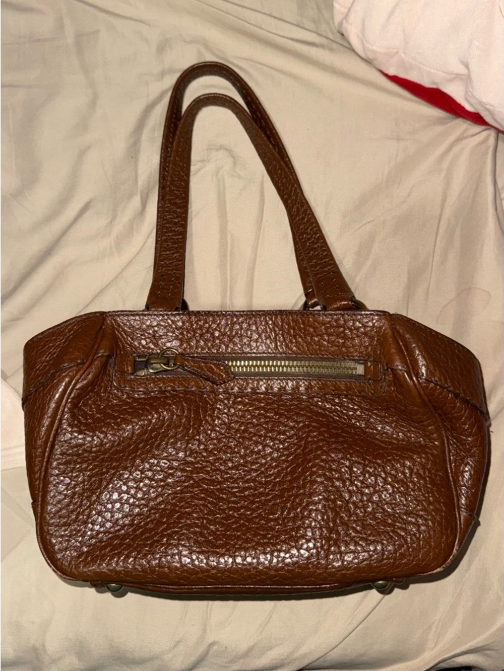 Prada Textured Brown Leather Double-Strap Shoulder Bag - Picture 6 of 7